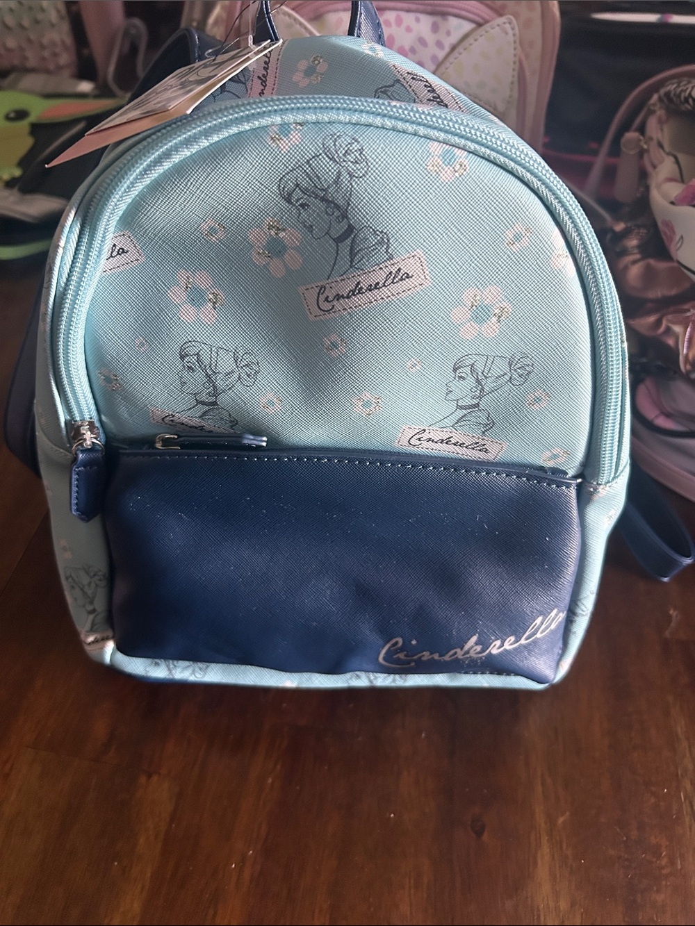 Cinderella Light Blue Mini Backpack with Navy Front Pocket
